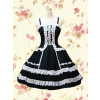 Black Sleeveless Spaghetti White Lace Gothic Lolita Dress