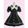 Black Short Sleeves Gothic Bow Lolita Dress With White Buttons
