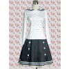 White and Blue Long Sleeves School Blouse With Lolita Skirt