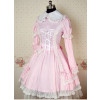 Pink and White Long Sleeves Round Collar Bow Lolita Dress