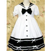 White and Black Short Sleeves Bow School Lolita Dress
