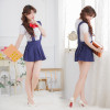 Traditional Blue Short Sleeves Bow School Girl Costume